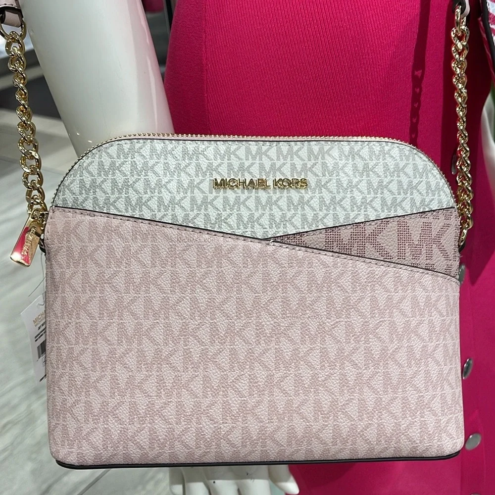 Michael Kors Jet Set Travel Md Color-Block Signature Logo Crossbody Powder Blush
